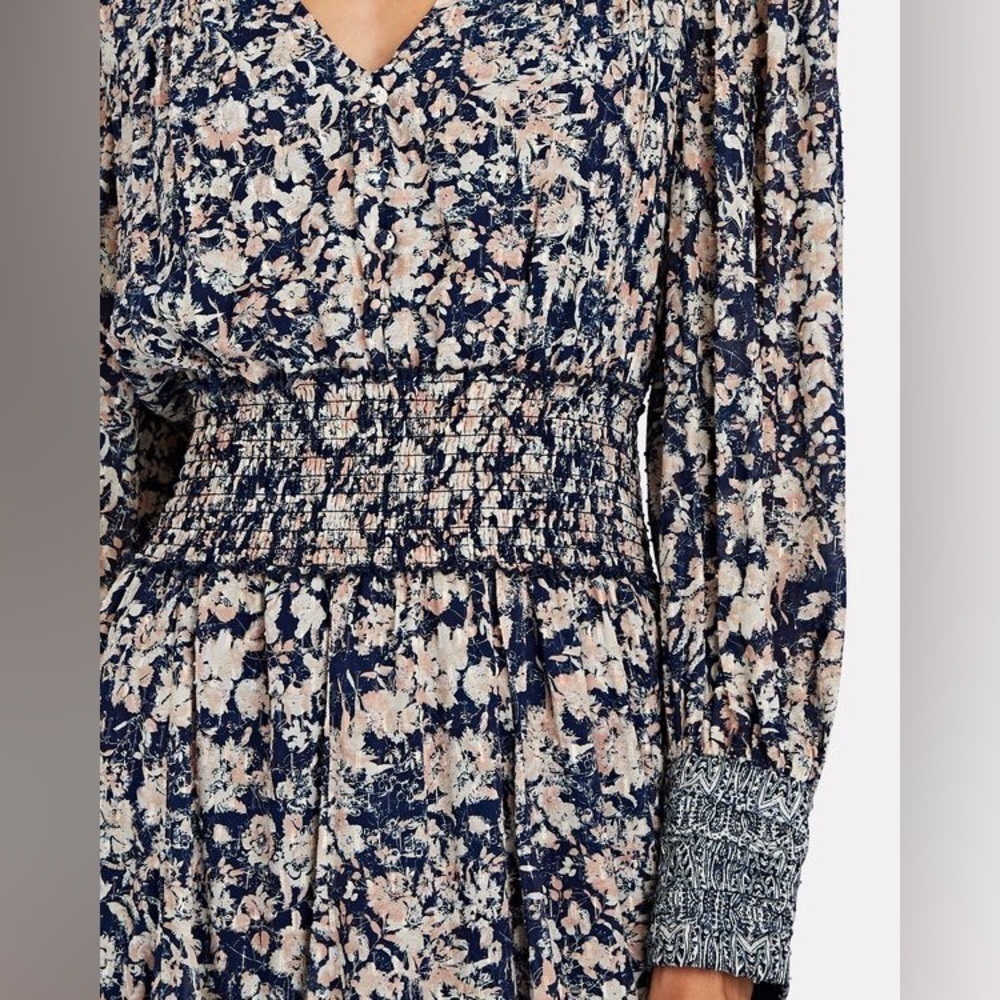 855 Intermix Lana Floral Smocked Mini Dress Size 2 Color Blue - Picture 4 of 12